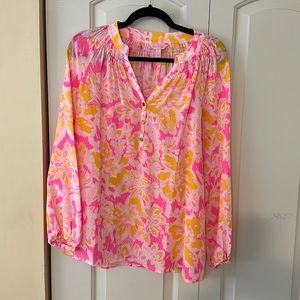 Lilly Pulitzer Royal Pink Ooh La La Elsa 100% Silk Top